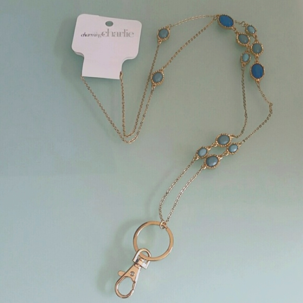 Jeweled necklace / lanyard key holder in Antique Gold Tone